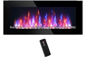 HOMCOM 41" Ultra-Thin Electric Fireplace, Wall Mounted Fireplace with Patented 7 Colour Adjustable LED Flame Effect, Remote C