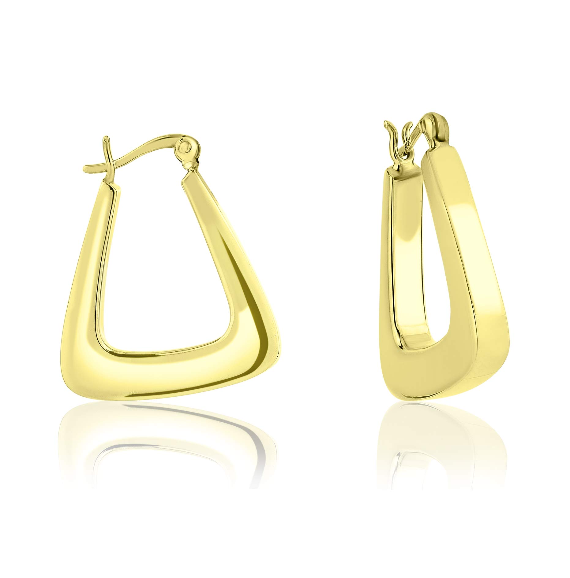 DTPSilver - Thick Creole Triangular Hoops Earrings 925 Sterling Silver Yellow Gold Plated- Thick 4 mm - Width: 22 mm - Total Lentgh 27 mm