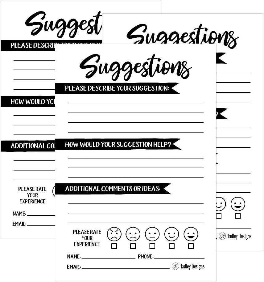 25 4x6 Feedback Comment Suggestion Card Forms for Customer Complaints
