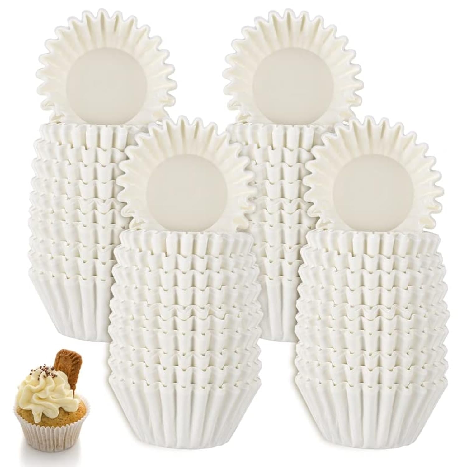 FANTESI 1000 Pcs Mini Muffin Cases Mini Cupcake Cases Greaseproof Paper Baking Cups for Cake Balls, Muffins, Cupcakes and Candies (White)