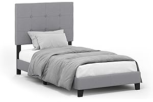 Furinno Laval Button Tufted Upholstered Platform Bed Frame, Twin, Glacier