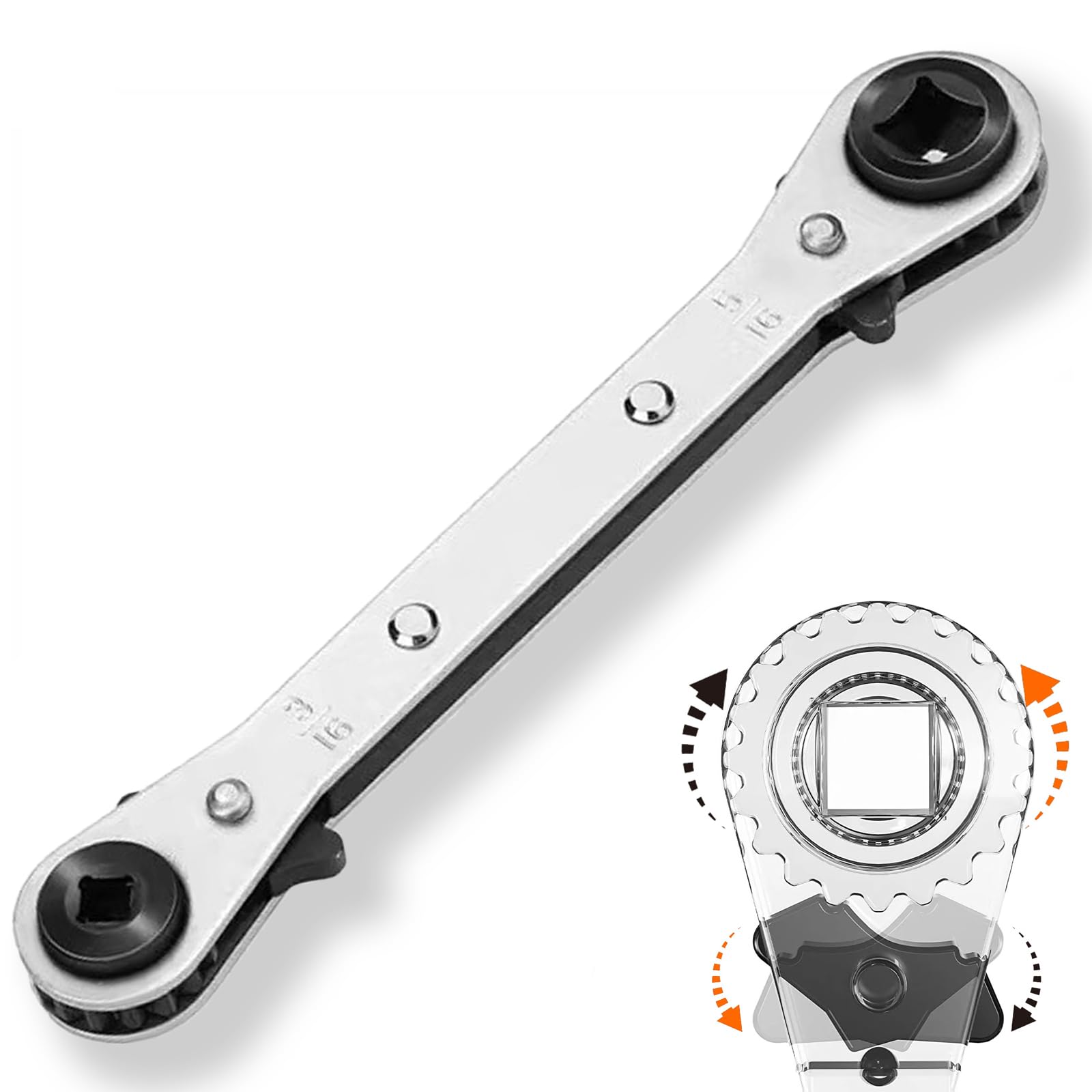 Xiciki Ratchet Spanner, Quad Spanner, Refrigeration Tools, HVAC Service Wrench Tools, Air Ratchet, Air Valve Wrench, Refrigeration Ratchet Wrenches Flat Silver