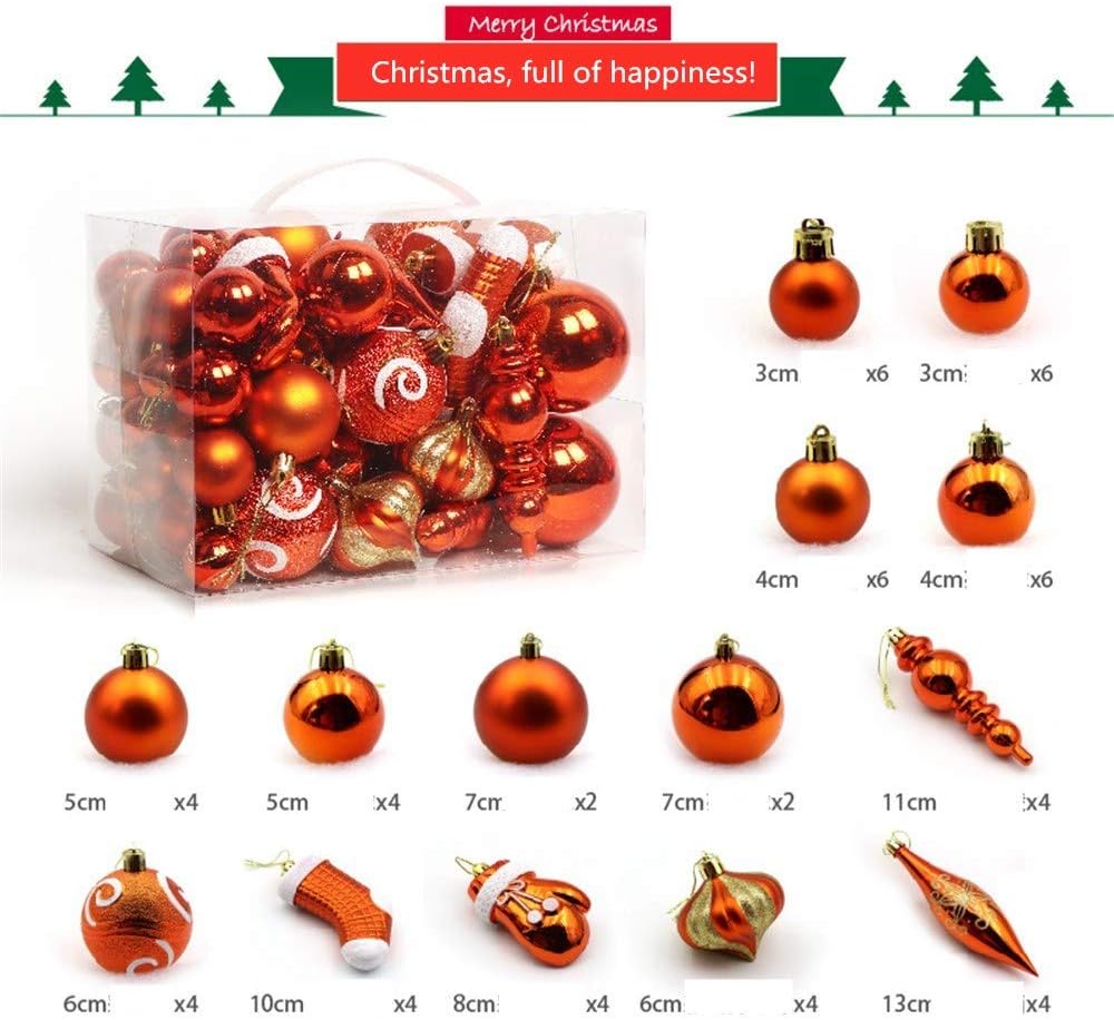 LQW Christmas Baubles Ornaments Set 2.4Inch/6cm, 60Pcs Theme Painting & Glittering Christmas Baubles In Red and White, Plastic Shatterproof Christmas Balls for Christmas Tree Pendants (C)