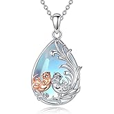 MONGAS Otter Necklace 925 Sterling Silver Created Moonstone Otter Pendant Necklace Moonstone Jewelry Gifts for Women