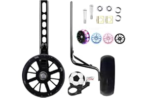 Nakazawa 2 pcs Wider Bike Training Wheels Flash Silent for 12-20 inch Bicycles, Sturdy and Adjustable, Training Wheels For Kids Bike (Black）