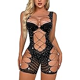 Buitifo Woman Sexy Lingerie Bodysuit Bodys Stocking Rhinestone Fishnet Tights Rave Outfits