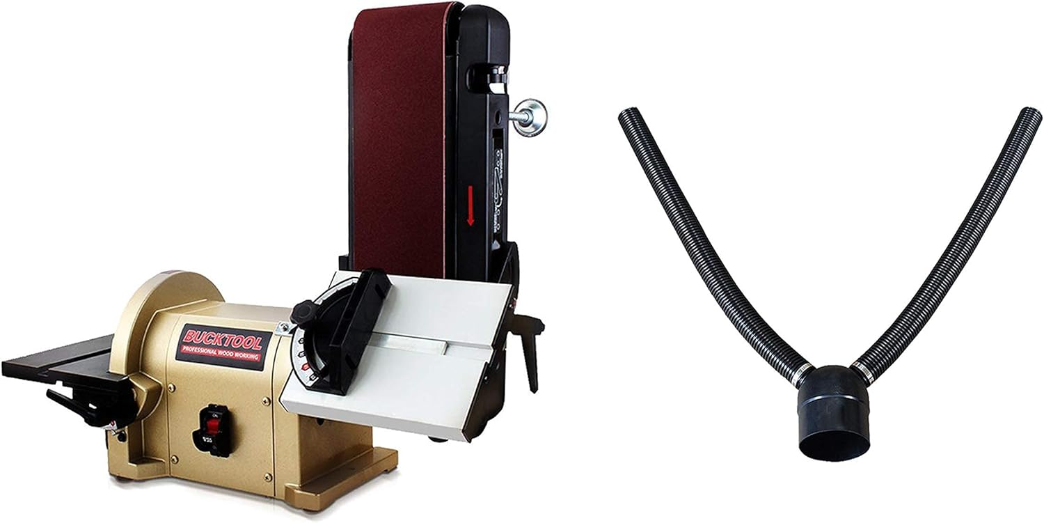 BUCKTOOL BD4801 Bench Belt Sander and Disc Sander & Dust Collection Y-Fitting - - 