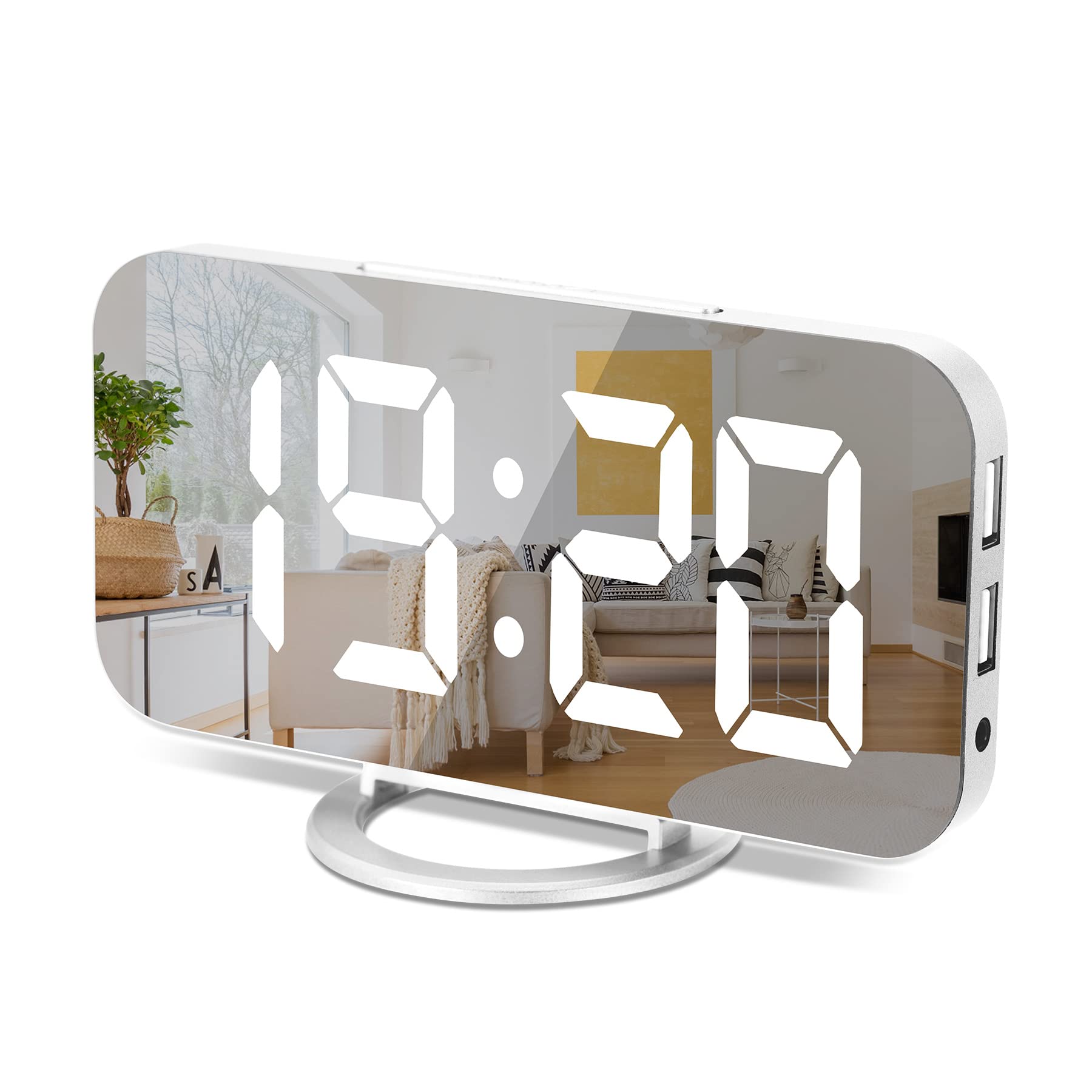 Photo 1 of Sukeen Digital Alarm Clock,6" Large LED Display with Dual USB Charger Ports | Auto Dimmer Mode | Easy Snooze Function, Modern Mirror Desk Wall Clock for Bedroom Home Office for All People (White)