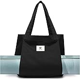 Moyaqi Canvas Tote Bag with Yoga Mat Carrier Pocket Carryall Shoulder Bag for Office, Workout, Pilates, Travel, Beach and Gym