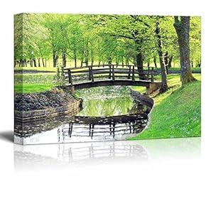 Canvas Prints Wall Art - Small Bridge in The Park | Modern Wall Decor/Home Decoration Stretched Gallery Canvas Wrap Giclee Print. Ready to Hang - 12" x 18"