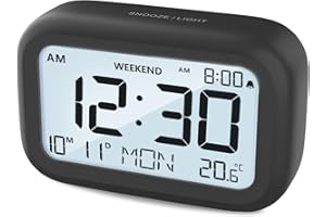DOOMAY Digital Alarm Clock Bedside - Battery Powered Clock with LCD Display Volume Adjustable Snooze and Weekend Mode for Bed