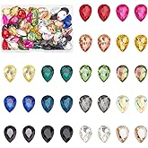 FINGERINSPIRE 96 Pcs Teardrop Glass Rhinestones 16 Colors Pointed Back Rhinestone 0.7x0.5 Faceted Glass Rhinestones Gems Crystal Jewelry Embelishments with Plated Back for Craft Decor Jewelry Making