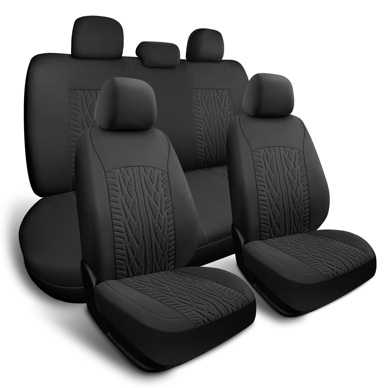 BDK Black & Charcoal Faux Leather Car Seat Cover Full Set - Front & Rear Split Bench Seat Covers For SUV & Truck Seats, Airbag Compatible - Seat