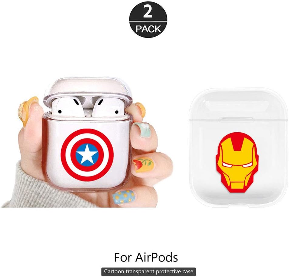 ZOEAST(TM) 2 Pack AirPods Case 1&2nd gen,All Transparent Light Clear Cartoon Portable Protective Cover Case [Front LED Visible] Compatible with Apple AirPods Earphone Charging Case (2pcs Hero)
