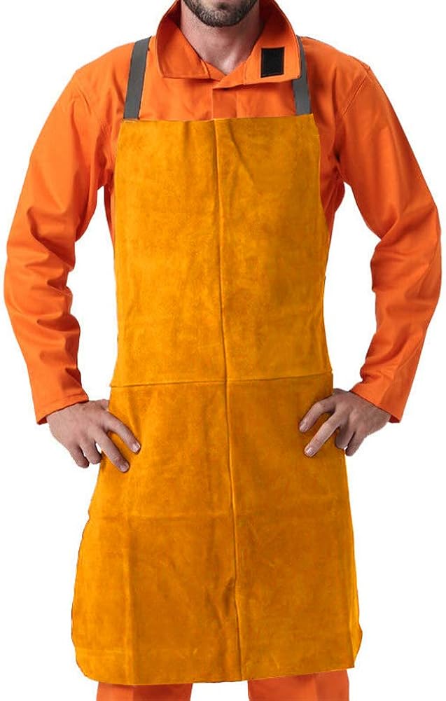 MR CARTOOL Cowhide Leather Welding Apron 39" x 26", Thermal Insulation Protection Heat & Flame Resistant Safety Clothing Work Apron Bib for Welders Blacksmith Woodworking Unisex: Clothing