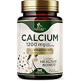 Calcium 1200 mg with Vitamin D3 - Bone Health Supplement, Vitamin D & Calcium Supplements for Women & Men - Bone Strength, Teeth & Immune Support, Nature's Calcium Pills, Bottled in USA - 240 Tablets
