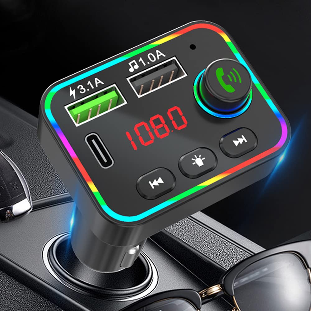 Car Mp3 Player, Bluetooth 5.0 Fm Transmitter with LED Display Wireless Car Radio Adapter Noise Cancelling Car Kit Bluetooth Aux Support USB Drive Hands-Free Calling and TF Card