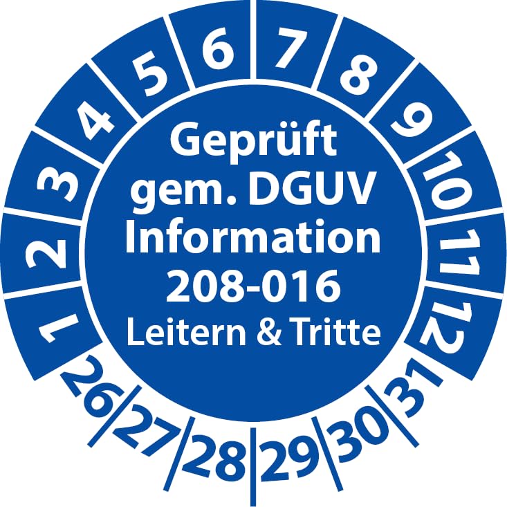 Test badge tested according to DGUV information 208-016 ladders and steps, test sticker, test label, plaque (30 mm diameter, blue, 100)