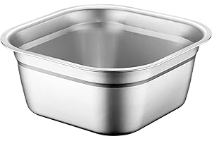 Dish Pans for Kitchen Sink, Large Capacity Stainless Steel Basin with Rolled Edge, Stackable Flat Bottom Washing Basket for F