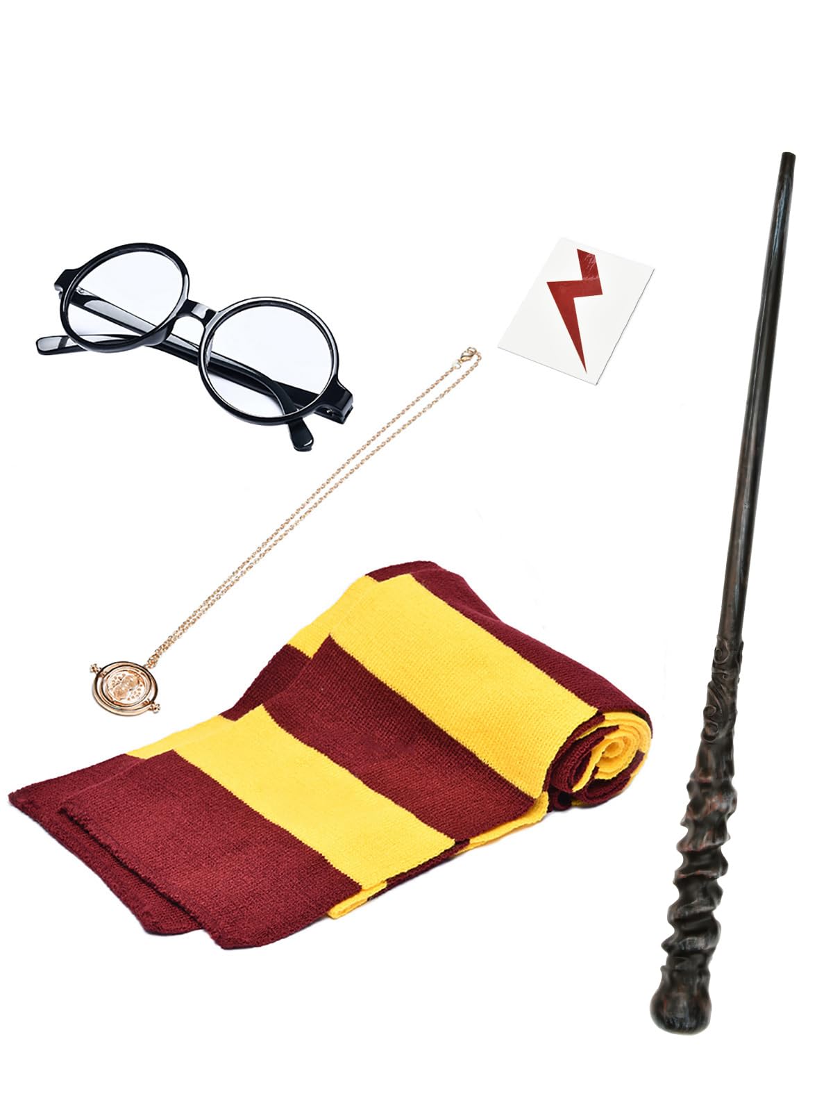 Cosplay Costume Props Accessories Gifts for Birthday Party Magic Wand Eyeglass Frame Knit Scarf Necklace Set-A Plus
