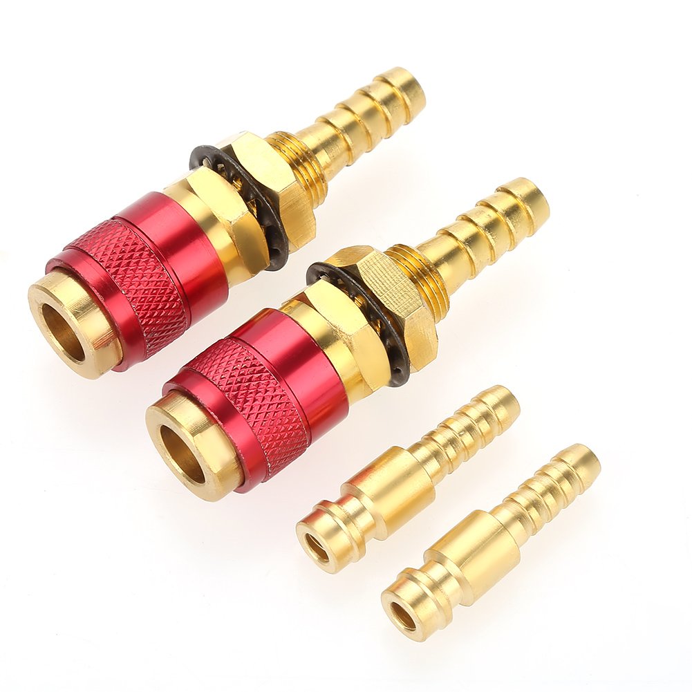 8mm Quick Connector, Brass Water Cooled & Gas Adapter Wear Resistance Quick Connector of Water/Gas Welding Torch and Welding Plug 2pcs
