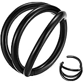 LOVEBODYJEWELRY Hinge Triple Hoop Nose Ring 316L Surgical Steel Segment Rings Seamless Hinged Cartilage Helix Rook Tragus Conch Clicker Ear Earring Piercing Lip Ring 16G 18G 20G