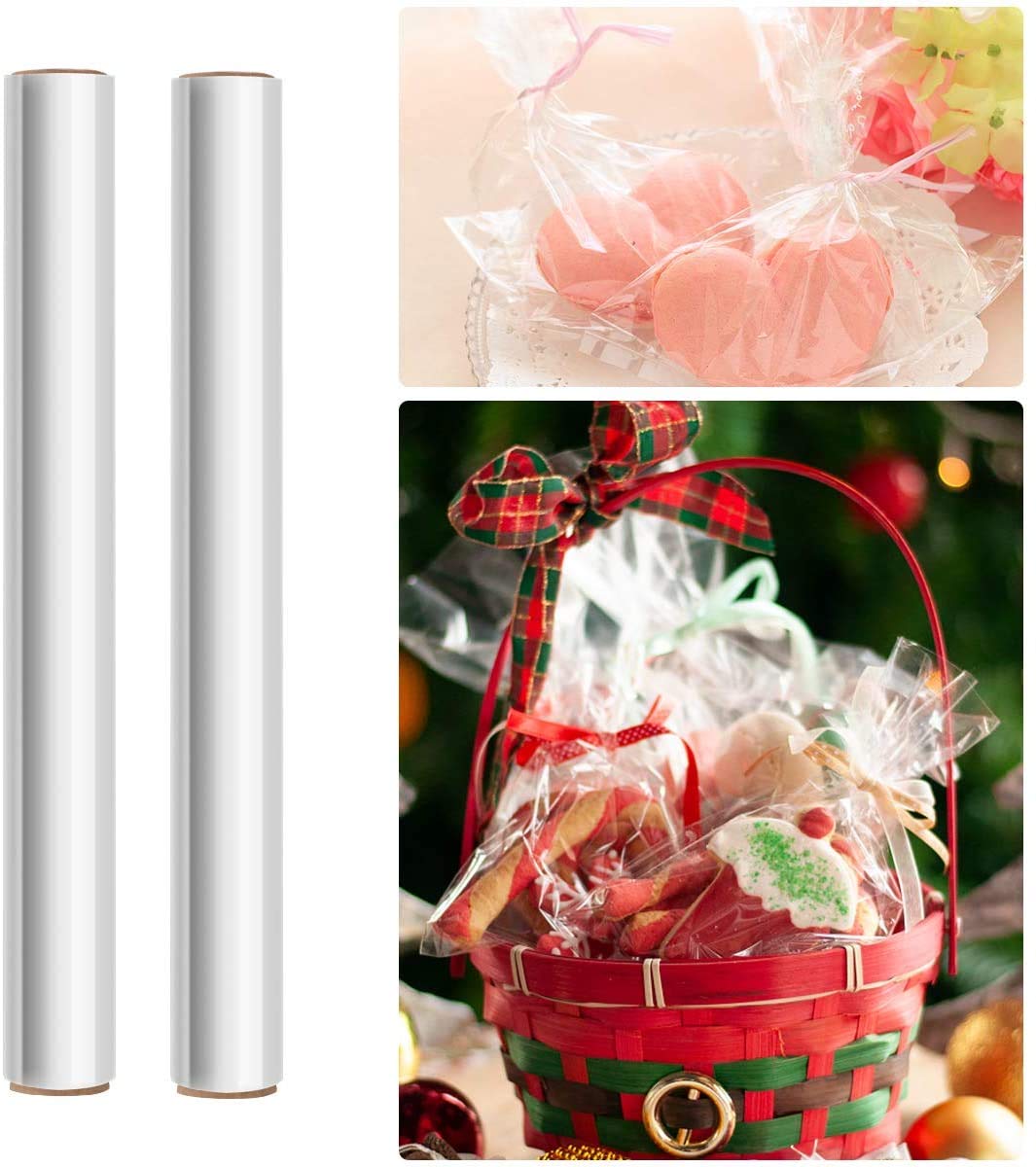 2 Rolls Clear Cellophane Wrap Roll | Width 40CM x 30M,2.5 Mil Thick Transparent Wrappings Paper for Hampers Flowers Baskets Food Wrapping Paper — image 1