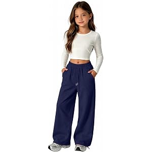 SEHIOZNI Girls Baggy Sweatpants Wide Leg Straight Pants Drawstring Youth Joggers Casual Sweat Pants with Pockets Streetwear