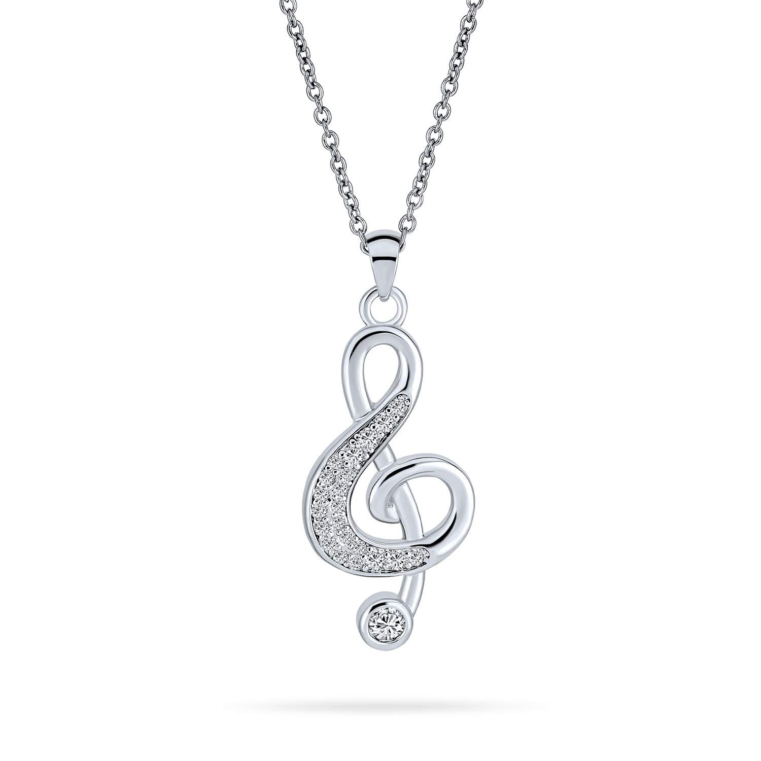Bling Jewelry Music Teacher Student Pave Cubic Zirconia CZ Musician Treble Clef Musical Note Dangle Pendant For Women Teen Silver Plated