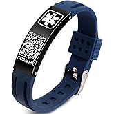 Theluckytag Medical Bracelets for Men Women with QR Code Medical Alert ID Bracelets for Sport Travel - Silicone Waterproof Wristband Fits Wrists Up to 8 inches - More Space Custom Emergency Medic ID Alert Information