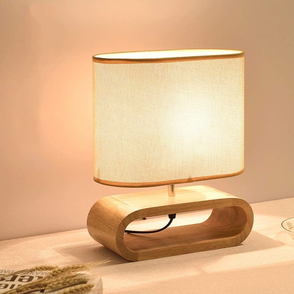 Anqan Wooden Bedside Table Or Desk Lamp Creative Nightstand Lamp For Bedroom Living Room Office Home Fabric Linen Shade Amazon Co Uk Kitchen Home