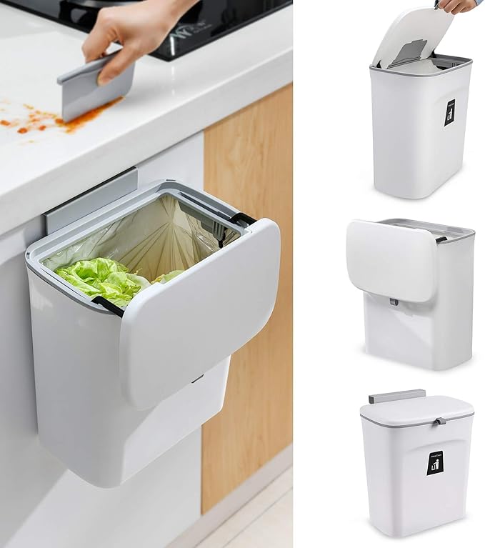 Aogist Hanging Trash Can with Sliding Cover, Wall Mounted
