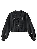 ZAFUL Women's Button Up Embroidered Cable Knit