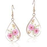 Hefestus Real Pressed Flower Earrings for Women, Handmade Boho Chic Dangle Design, Unique Floral Jewelry, Cute and Thoughtful Gift for Christmas, Valentine’s & Mother’s Day