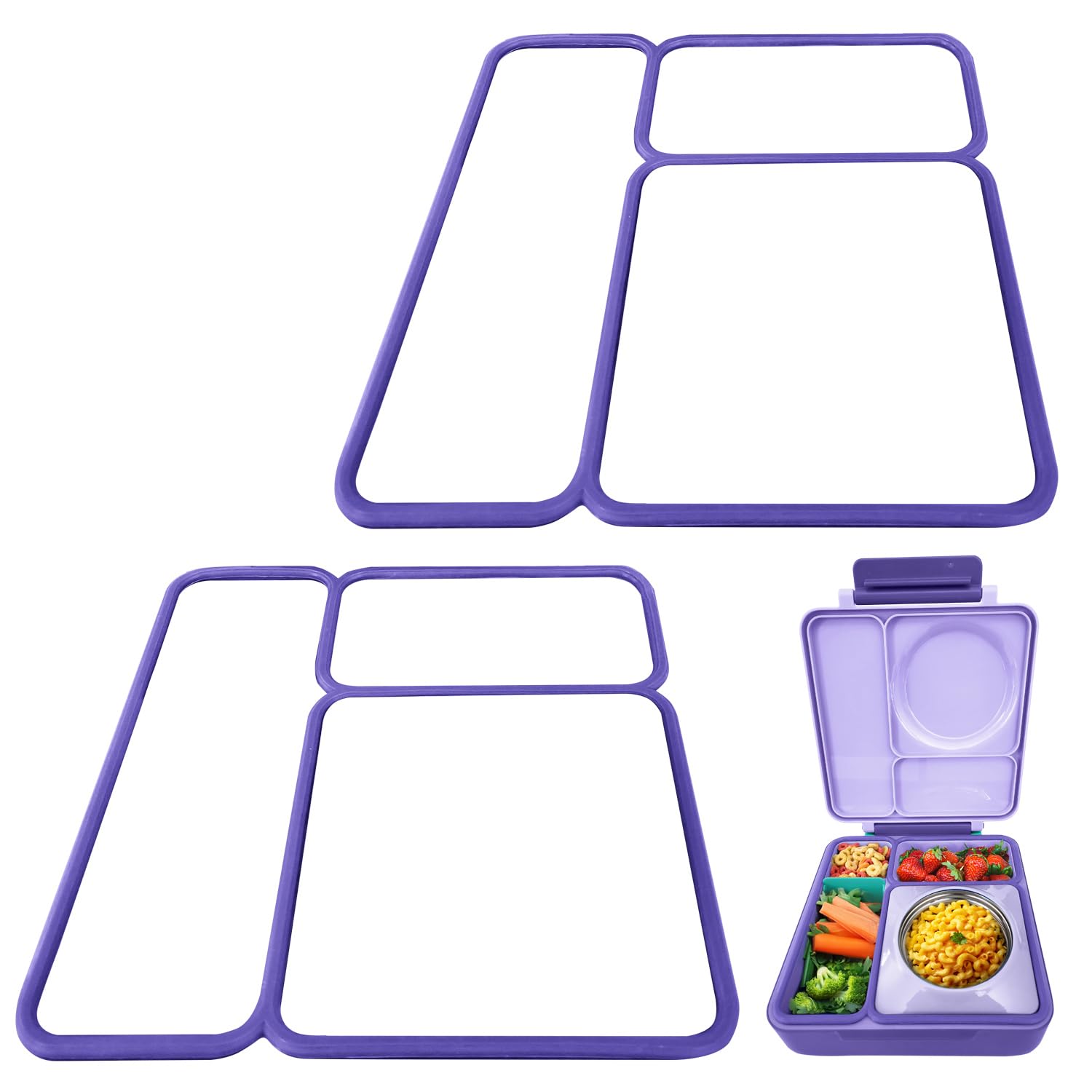 Photo 1 of [2 Pack] Lid Seal Gasket For OmieBox - Exact Fit Replacement Part For Kids Bento Lunch Box With Insulated Food Container - 100% Food-Safe Silicone Rubber (Purple) - Lunch Box NOT Included