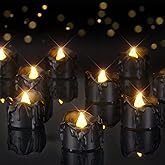 Homemory 24-Pack Halloween Black Dripping Flameless Tea Lights, Battery Operated Flickering LED Candles, Safe for Pumpkins, Party & Holiday Decor, 1.58