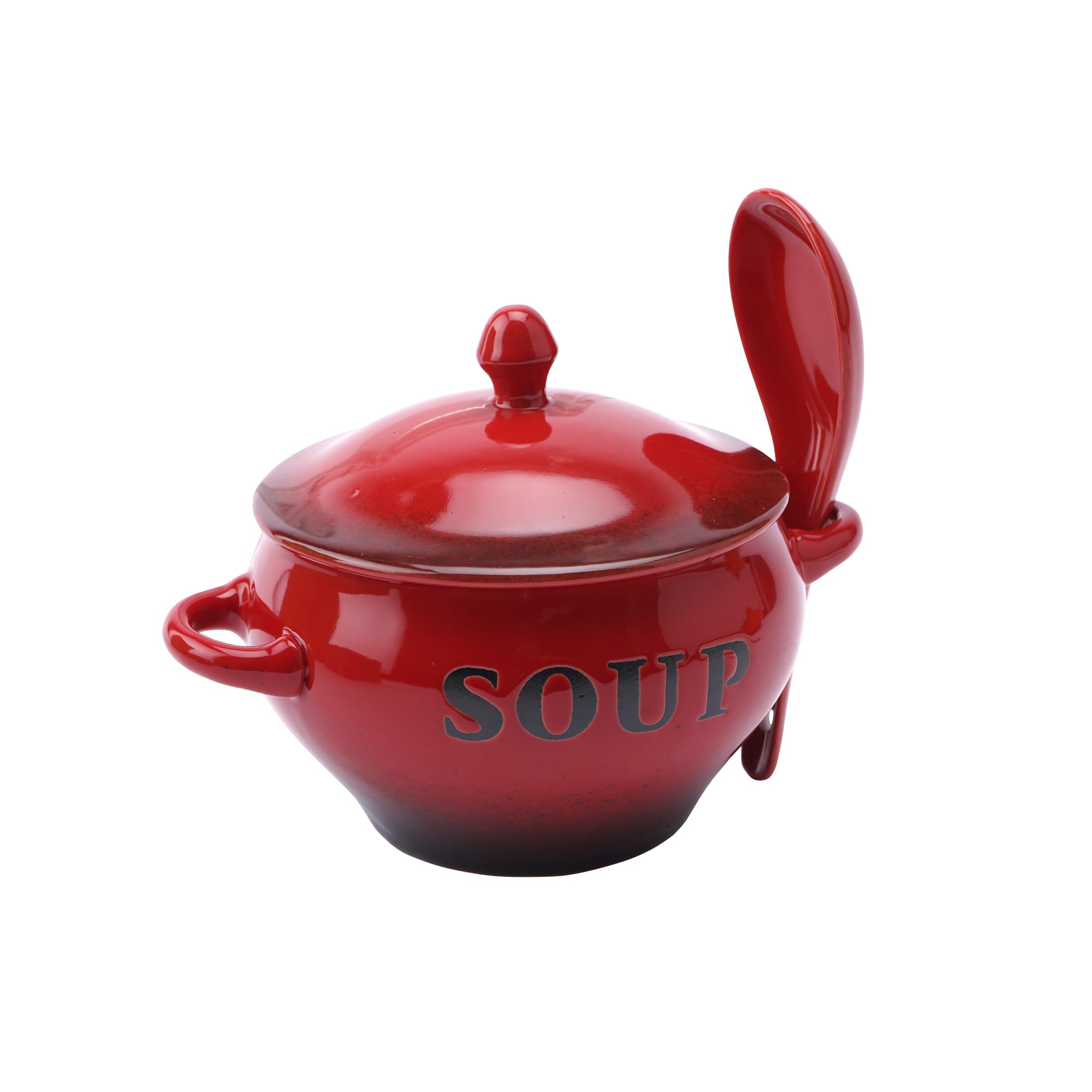 CGB Giftware | Red Soup Bowl and Spoon Set in Gift Box | Country Farmhouse Chic | 350ml Capacity | JK778RED