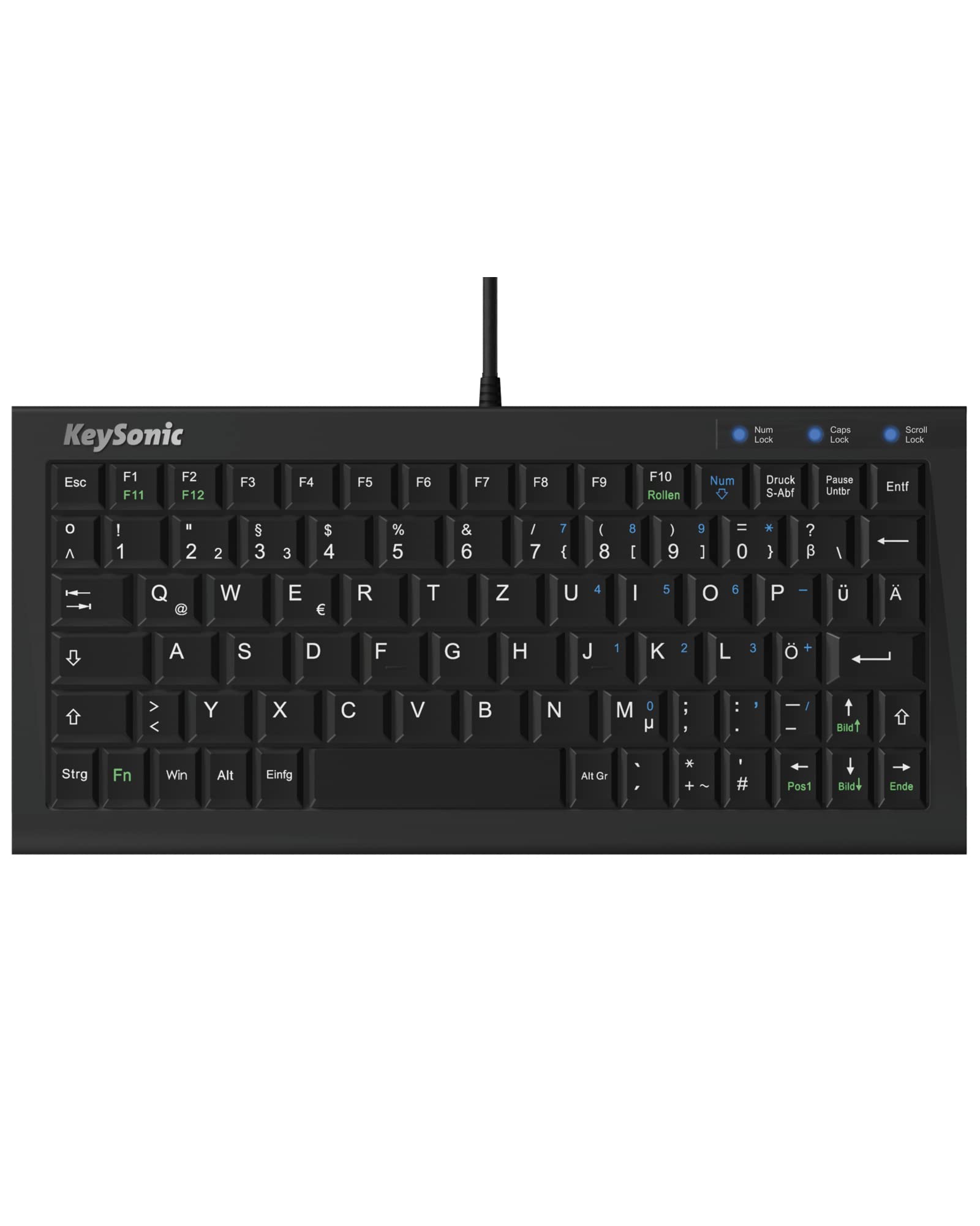 ICY BOX KeySonic ACK-3401U Extra Small Keyboard, USB Cable (2 m), Full Key Circumference, SoftSkin