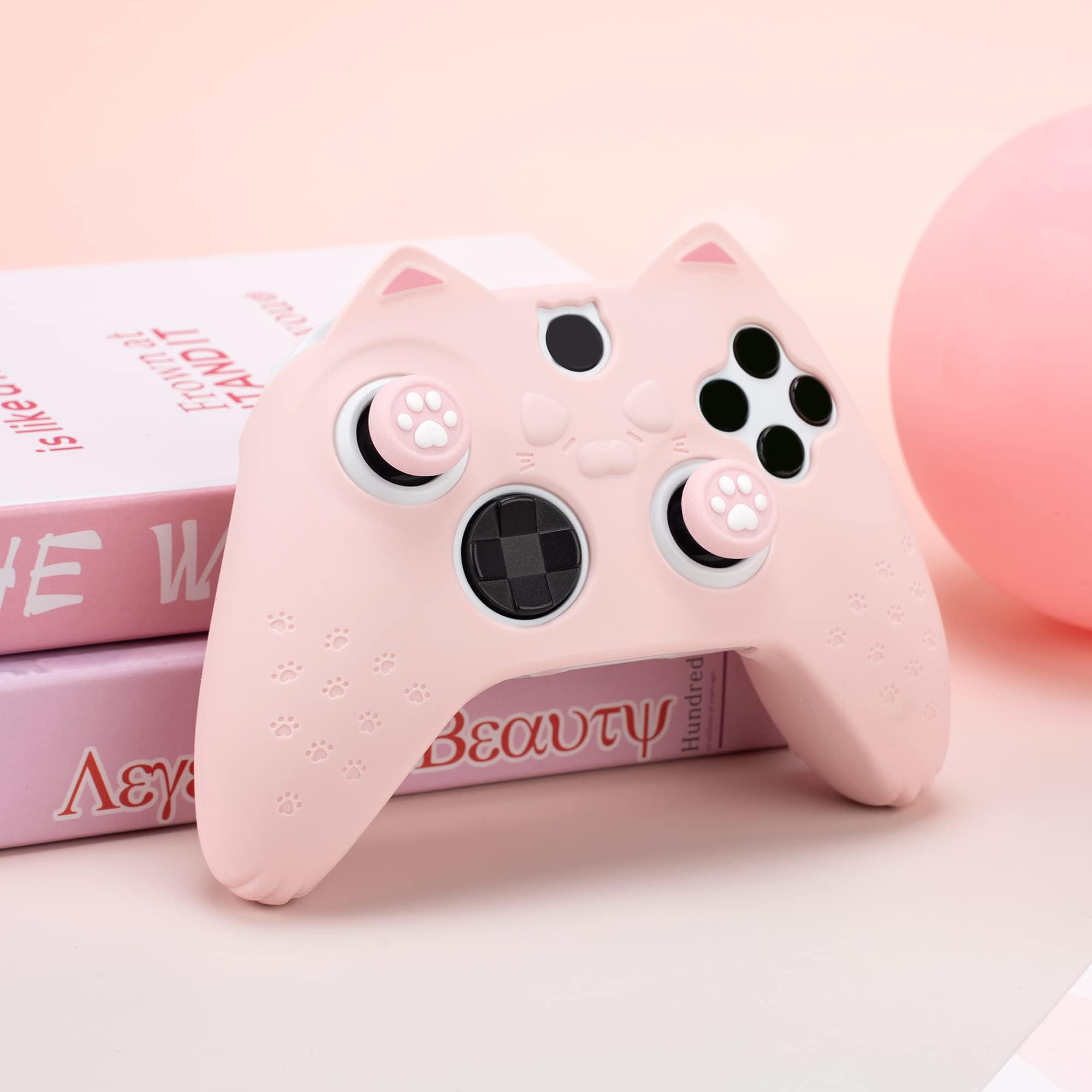 GeekShare Cat Paw Controller Skin Grips Set for Xbox Series X (Pink) | Anti-Slip Silicone | Includes 2 Thumb Grips | Compatible with Xbox Series X Controller