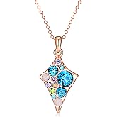 EVEVIC Dainty Multicolored Austrian Crystals Rhombus Pendant Necklaces for Women Fashion 14K Gold Plated Hypoallergenic Jewelry
