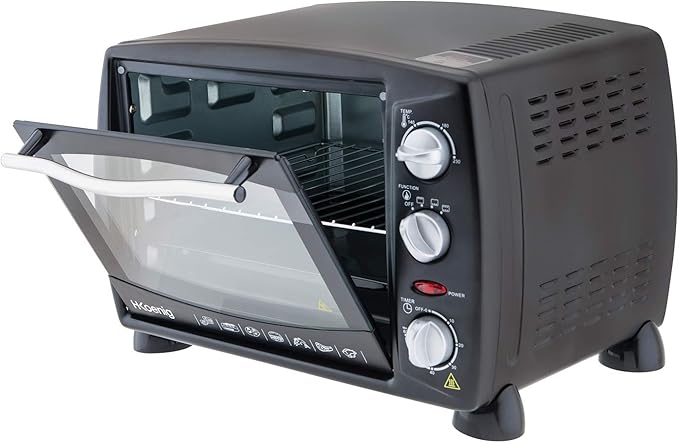 H.Koenig Mini Four Compact FO42, Capacité 42L, Température Jusqu'à 230°C, 5 Modes De Cuisson, Minuteur Jusqu'à 90 Min, Chaleur Tournante/Rôtisserie, Avec Pince, Ramasse-miette Et Tournebroche, 2000W