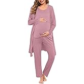 SWOMOG Maternity Nursing Robe Set 3 PCS Women Postpartum Pajamas Breastfeeding Labor Delivery Hospital Pregnancy Pjs