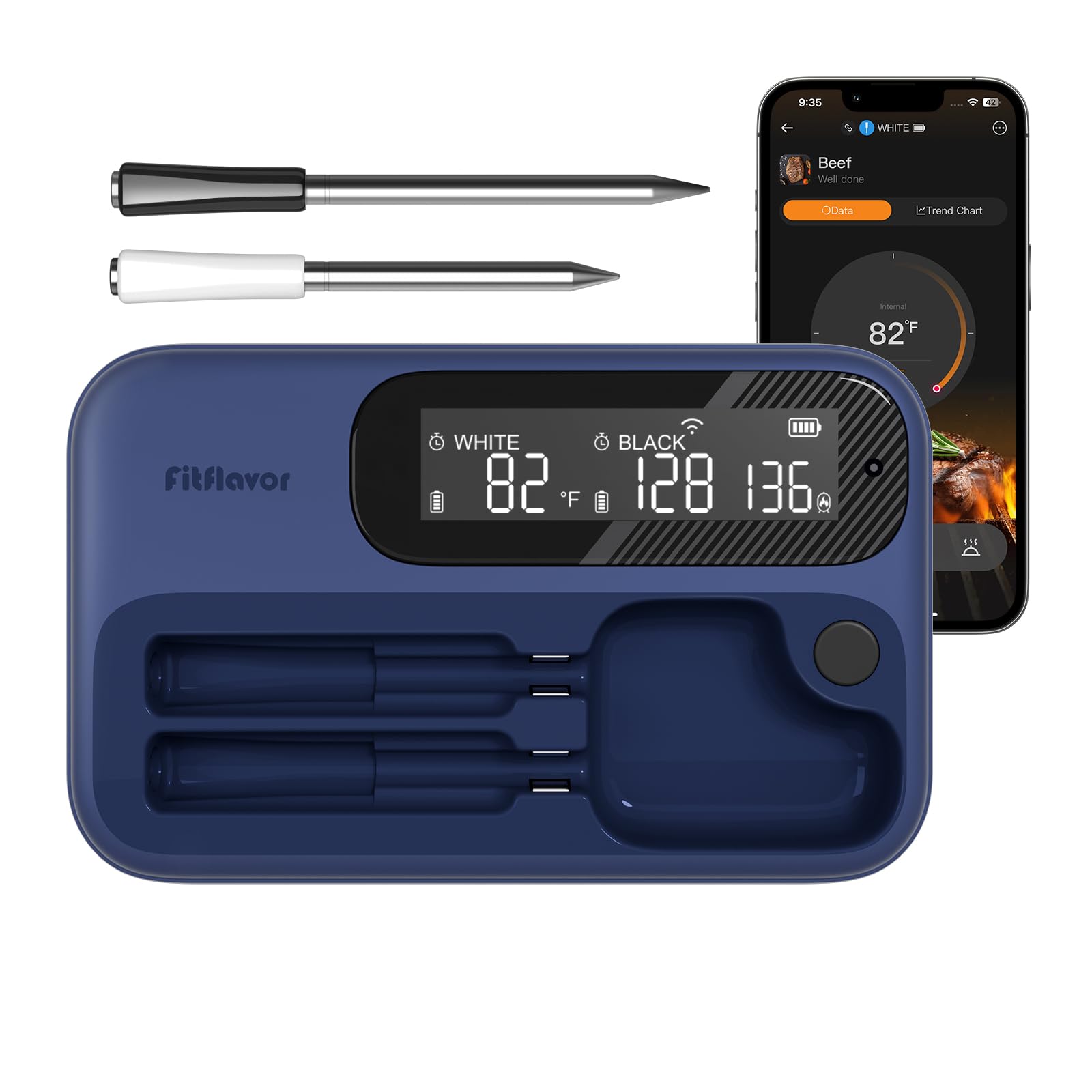 Photo 1 of 5G WiFi Wireless Meat Thermometer for Smoker Bluetooth, Dual Probes, Fitflavor Bluetooth Meat Thermometer for Grill BBQ, Smart Meat Probe for Food Cook Oven Grilling, Rechargeable