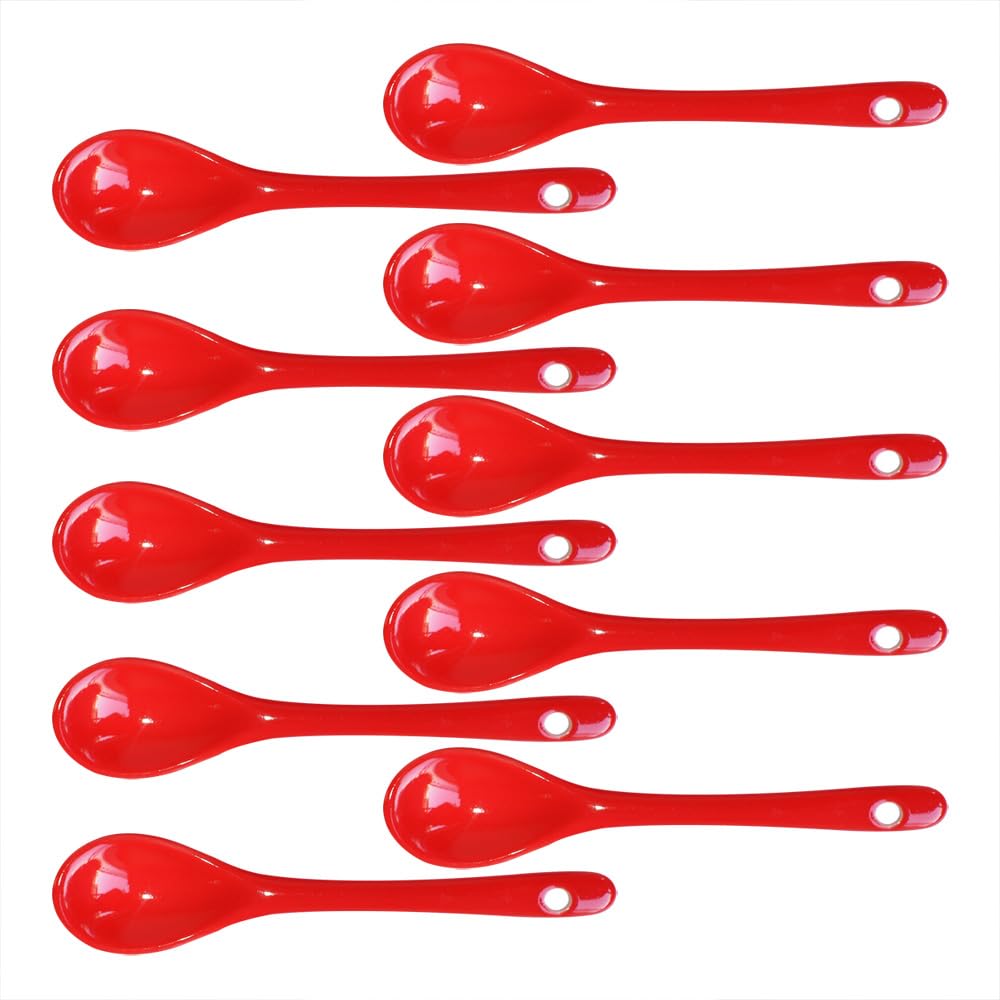 Photo 1 of Albedel Red 10 pcs Porcelain Egg Spoons Ceramic Spoons 4.7 inch Coffee Dessert Yogurt Tea Milky Tea