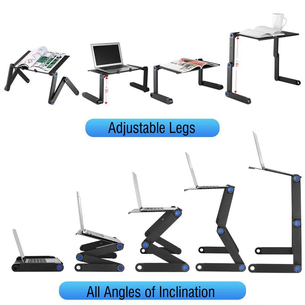 U-Kiss Laptop Stand Table Rotating 360 Folding Adjustable Laptop Desk Cooling Stand Mount Holder with Removable Mouse Pad, Stopper for Desk, Bed, Sofa, Black