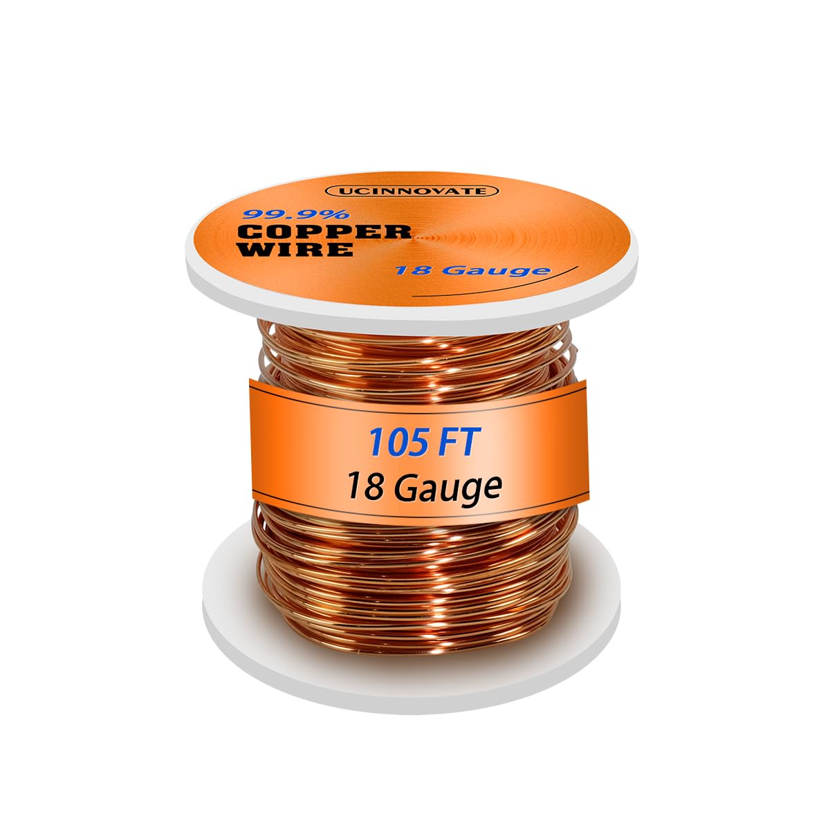 UCINNOVATE 18 Gauge Copper Wire, 105FT, 1/2 BL Spool, 1mm Diameter, 99.9% Solid Bare Pure Copper, Uncoated Beading Wire for Jewelry Making
