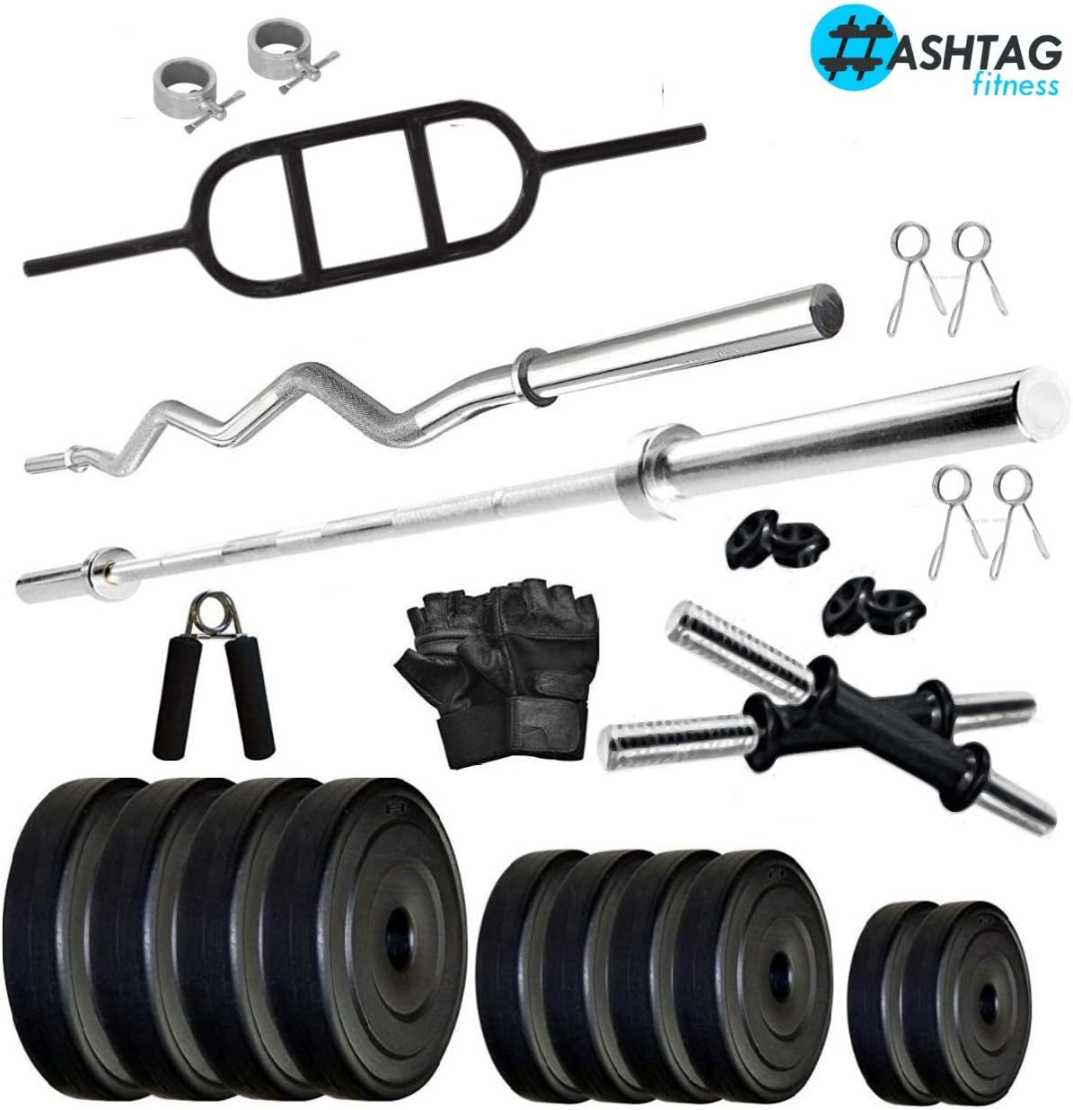 HASHTAG FITNESS 30 kg PVC Home Gym Set with tricep Egg Rod
