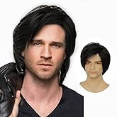 Swiking Men Black Layered Wigs for Male Guy Short Fluffy Natural Hair Soft Synthetic Cosplay Costume Party Full Wigs