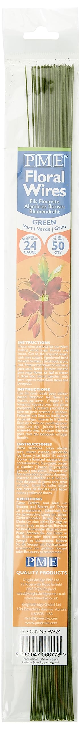 PME Sugarcraft Floral Wires Green 24 Gauge, 36 cm, Pack of 50