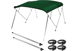 Seamander 4 Bow Marine Grade Polyester Boat Bimini Top, 600D Solution-Dyed Canvas, 4 Adjustable Nylon Straps, 2 Rear Support Poles, 13 Sizes, 10 Colors 4 Bow 8'L x 54" H x 91"-96" W Forest Green